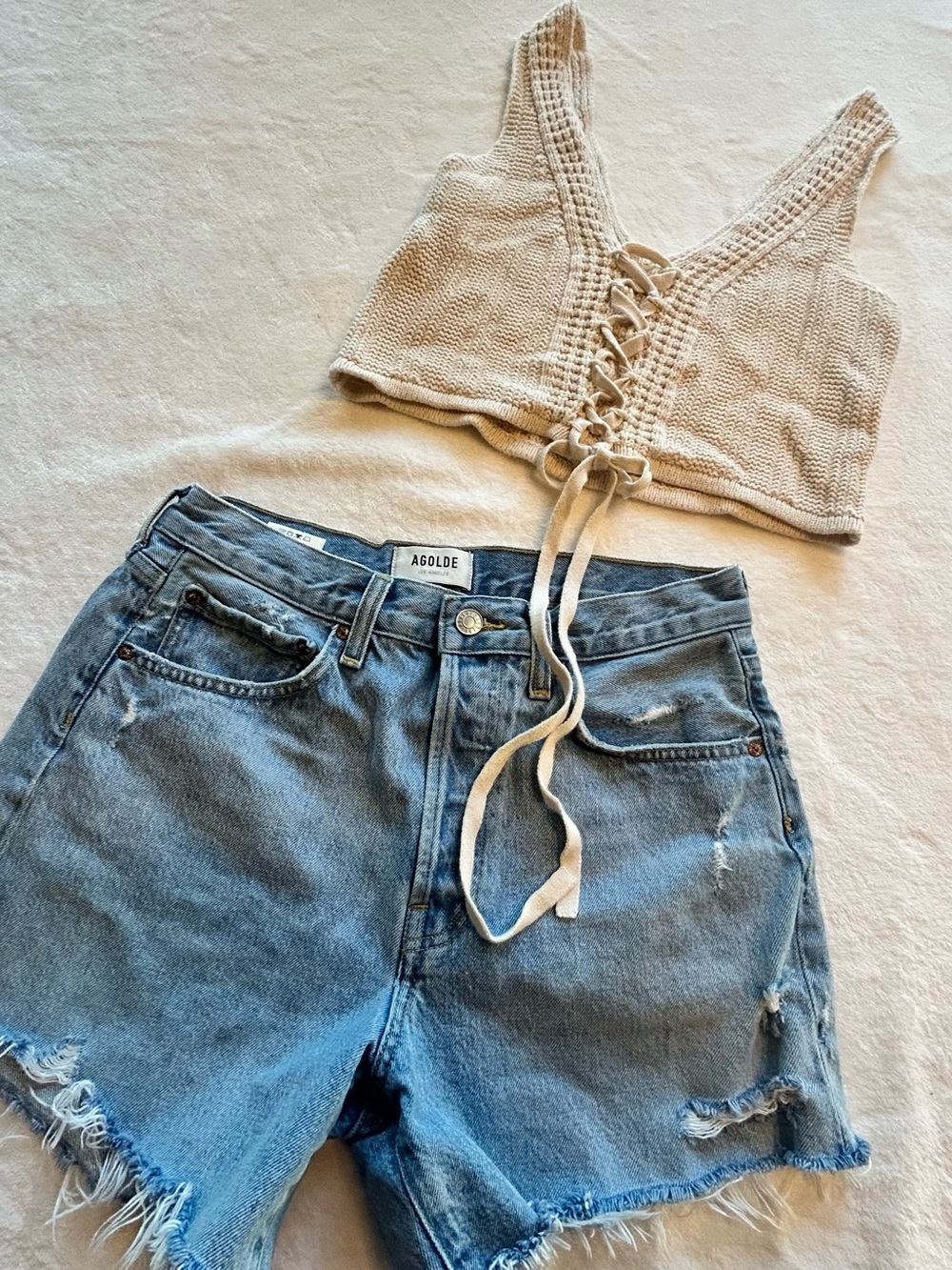Whimsy Boho Sweater Corset Lace Up Crop Top